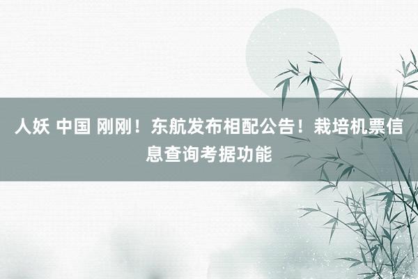 人妖 中国 刚刚！东航发布相配公告！栽培机票信息查询考据功能